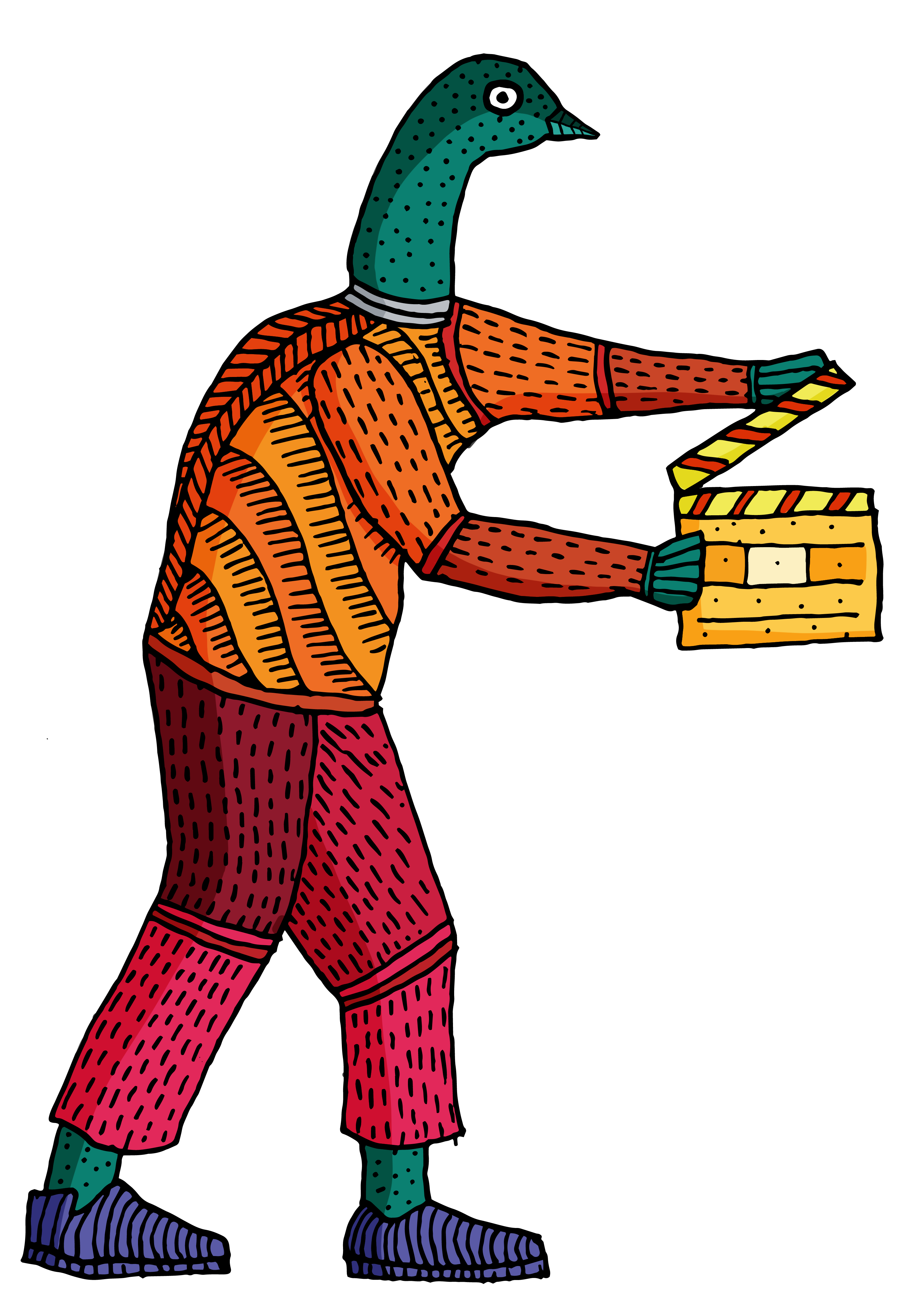Large movie character holding clapperboard